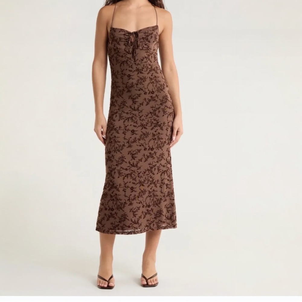 PacSun Chocolate Brown Velvet Burnout 90's Y2K Party Midi Slipdress sz XL NWT
